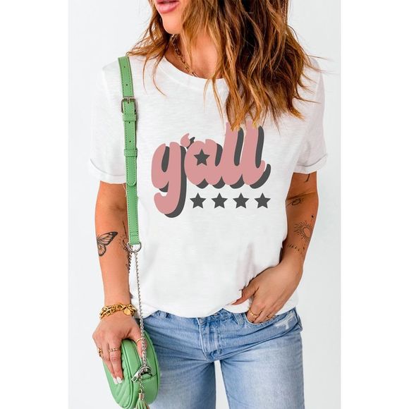 Azura Exchange  White Yall Graphic Fashion Crew Neck T Shirt - Picture 10 of 10